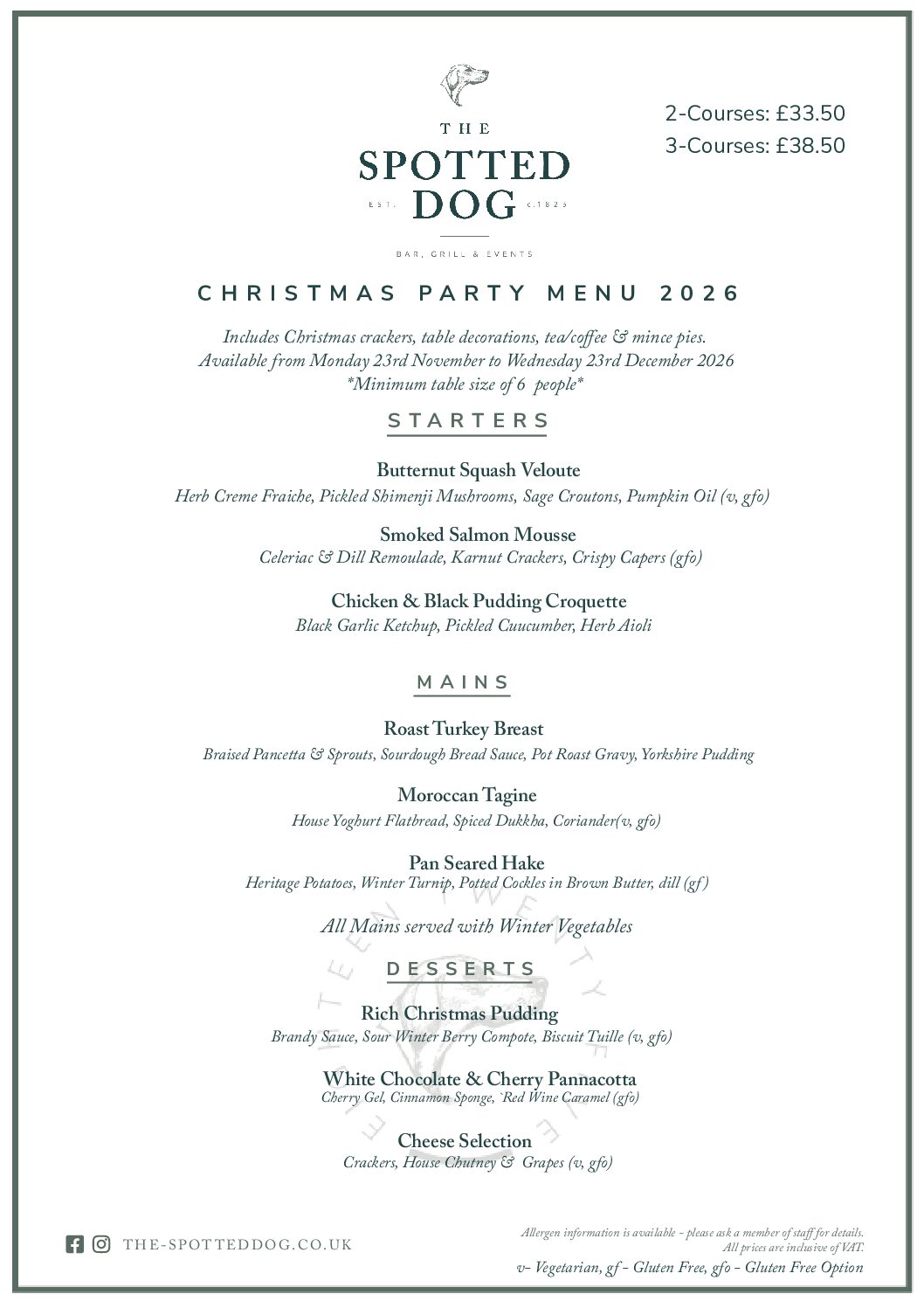 christmas party menu 2026